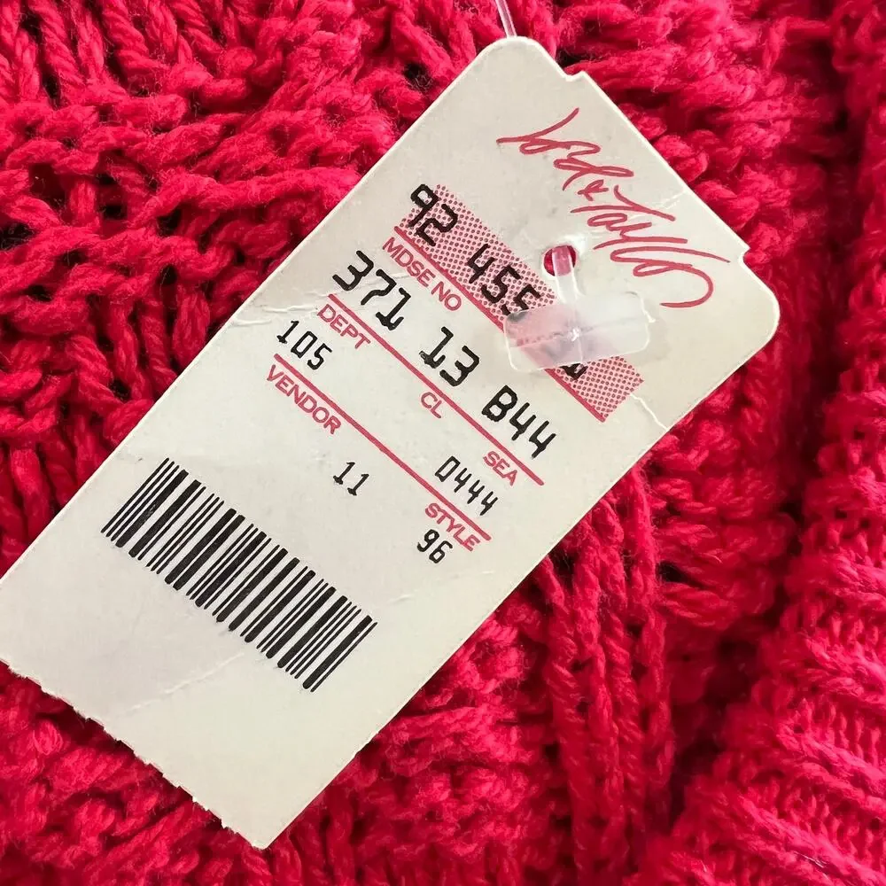 VTG NOS John Weitz Red 100% Cotton Cable Knit Sweater Crew Pullover USA NEW L